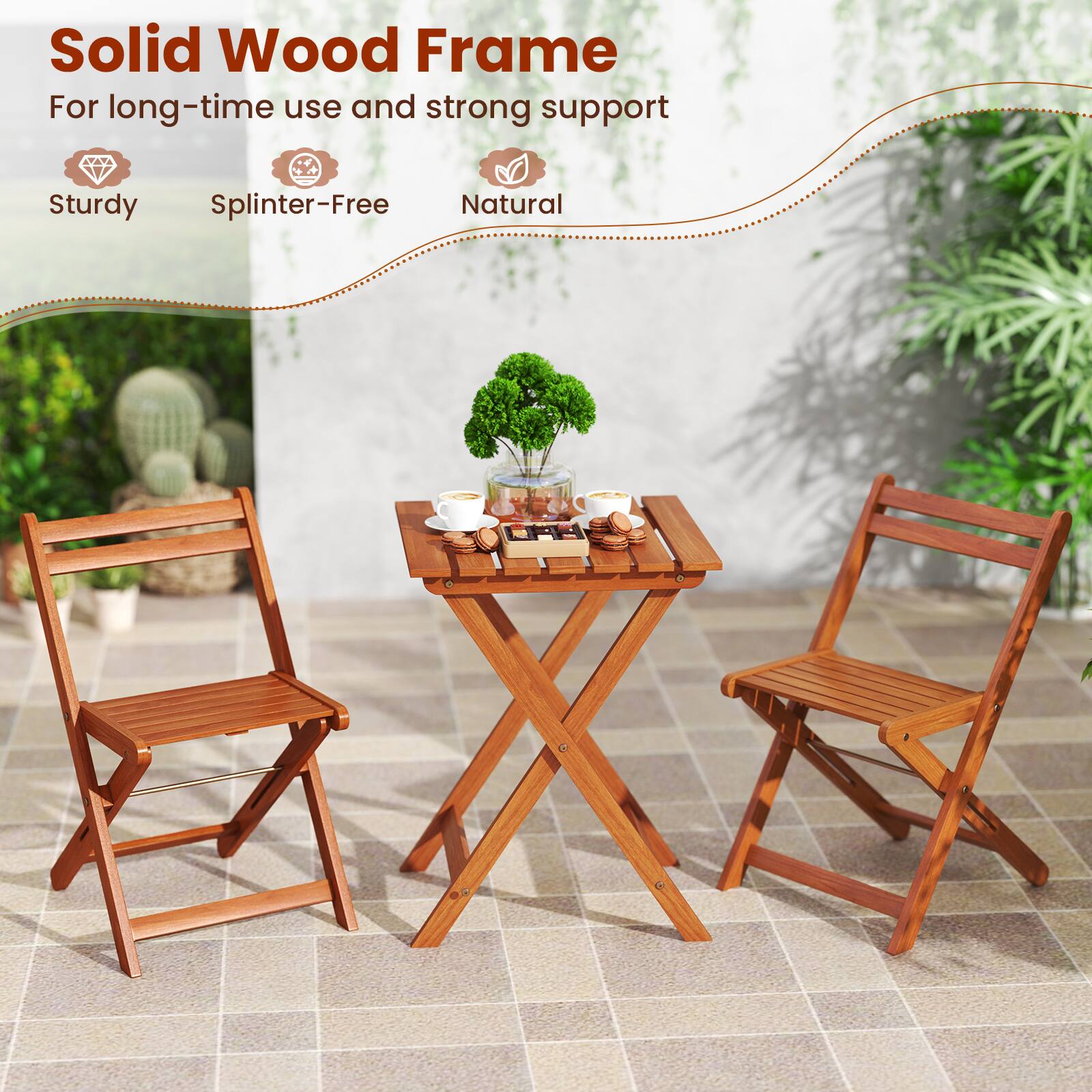 Solid Wood Frame  
For long-time use and strong support  

- Sturdy  
- Splinter-Free  
- Natural