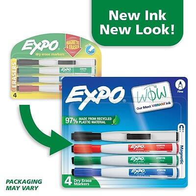 New Ink New Look!

MAGNETIC EXPO & ERASERS
Dry Erase Markers
EXPO ERASERS
Fine 4

EXPO WOW
Our Most Vibrant Ink
97% Made from Recycled Plastic Material

PACKAGING MAY VARY

4 Dry Erase Markers
EXPO