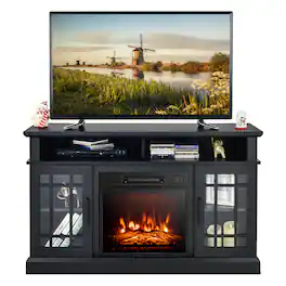 Ecooso - 48 Inch Fireplace TV Stand with 18 Inch Insert for TVs up to 55 Inch - Black