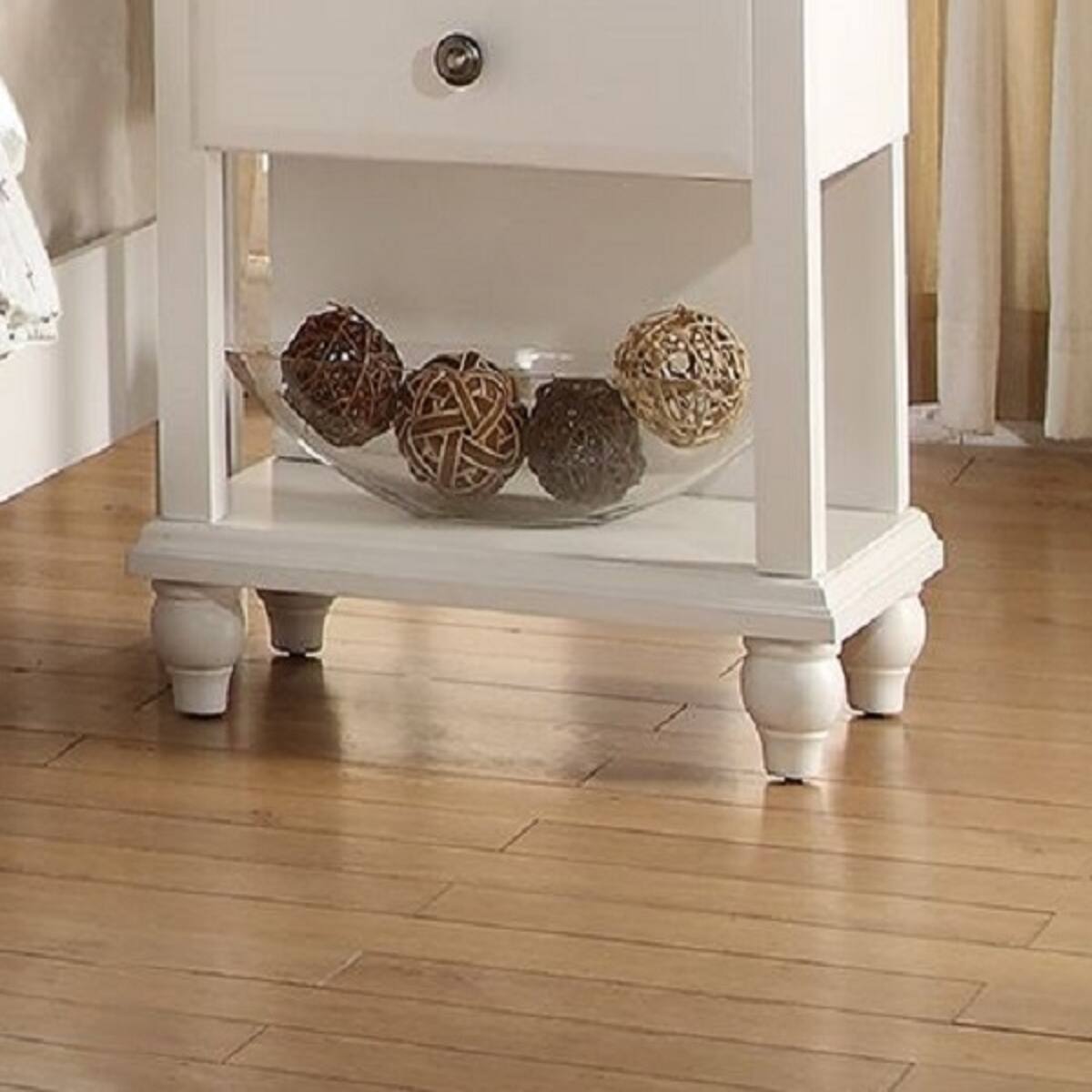Alt View 2. Loheer - Loheer White Bedroom Nightstand with One Drawer and Open Shelf, 26 Inch Tall Wooden Bedside Table - White.