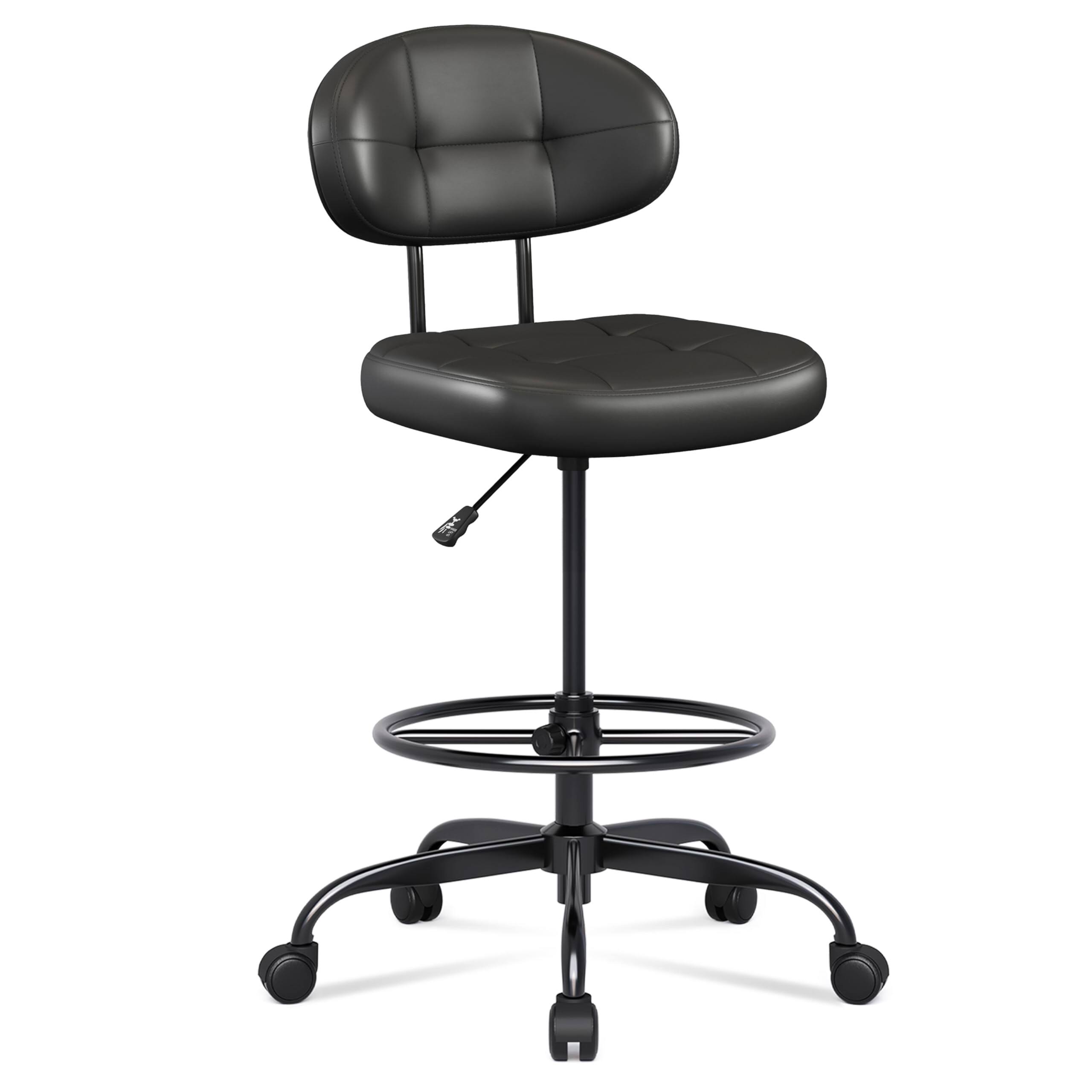 Front. Dazzed Corner - Black Drafting Chair Without Arms, Adjustable Height Office Chair with Footrest Ring - Black.