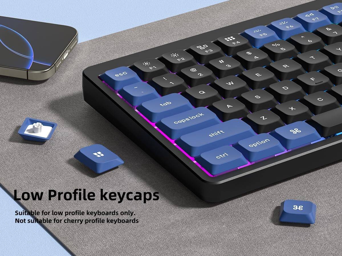 Low Profile keycaps  
Suitable for low profile keyboards only.  
Not suitable for cherry profile keyboards