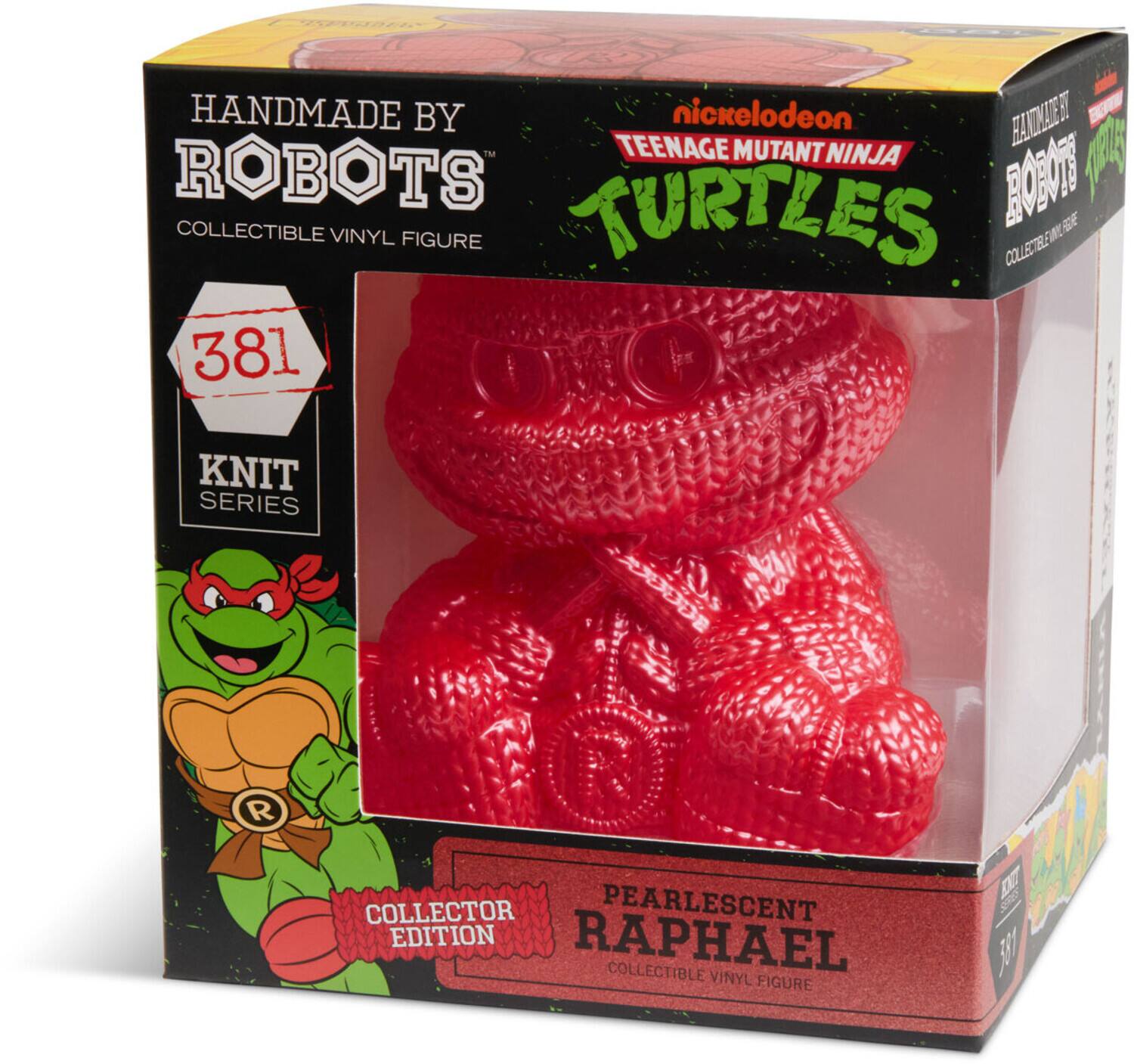 HANDMADE BY nickelodeon TEENAGE MUTANT NINJA TURTLES ROBOTS COLLECTIBLE VINYL FIGURE COLLECTIBLE 381 KNIT SERIES COLLECTOR PEARLESCENT EDITION RAPHAEL COLLECTIBLE VINYL FIGURE