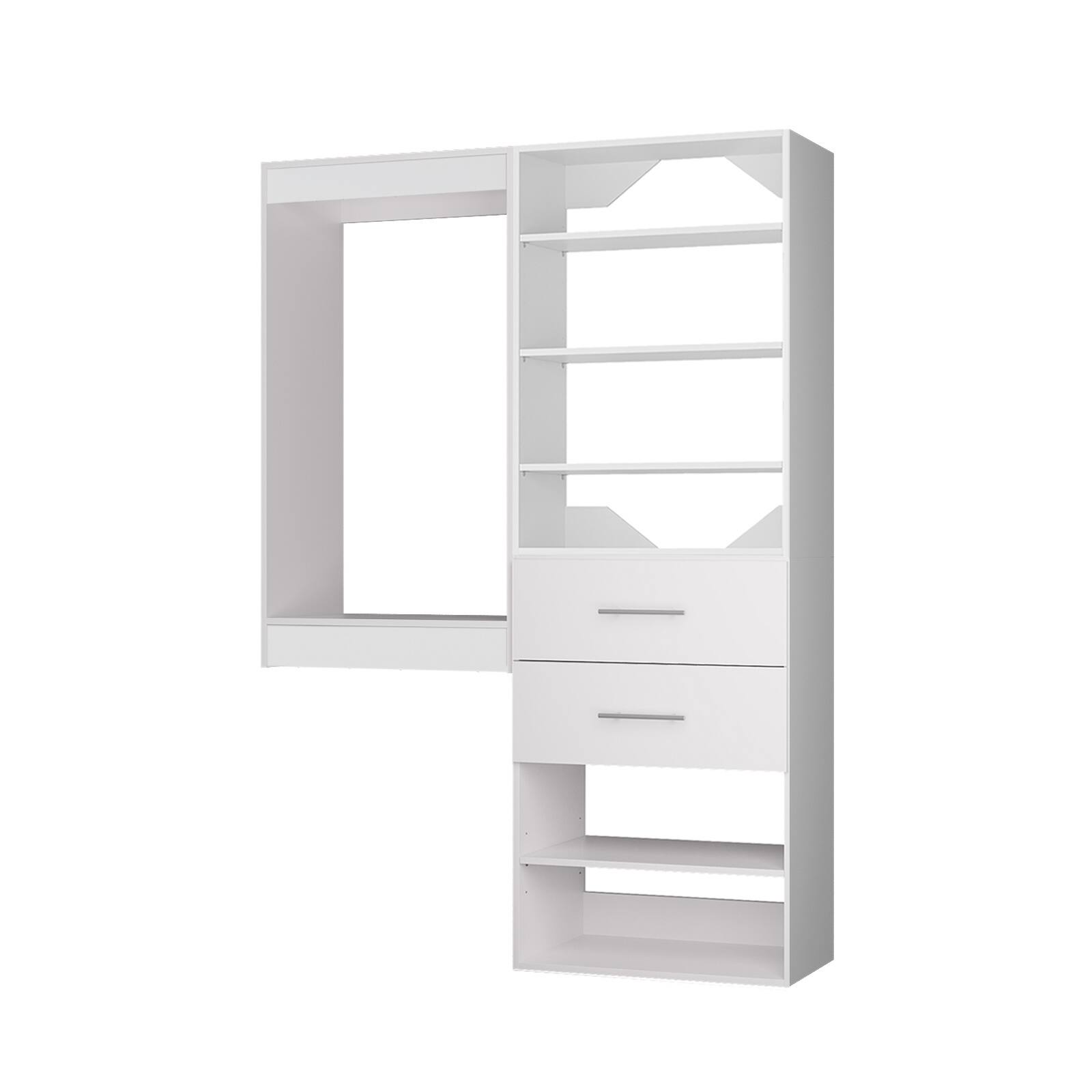 Left. Roomtec - Roomtec 64 in White Modular Closet System Unit-Customizable Wall Mounted Walk-In Closets for Bedroom or Walk-in Closet - White.