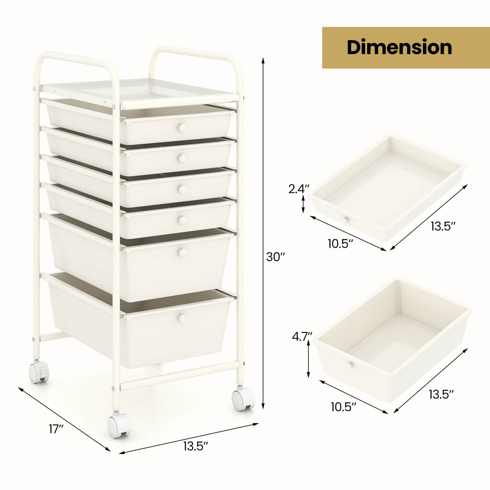 Dimension: 2.4" x 10.5" x 13.5" x 4.7" x 10.5" x 13.5" x 17" x 13.5"