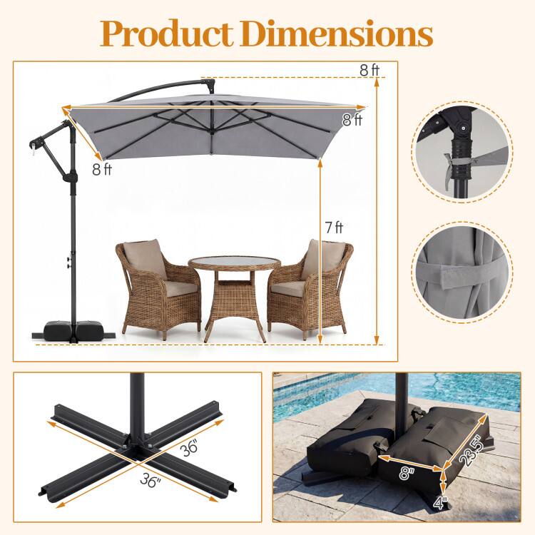 Product Dimensions: 8ft x 8ft x 8ft, 7ft, 36" x 36", 8" x 23.5" x 4"
