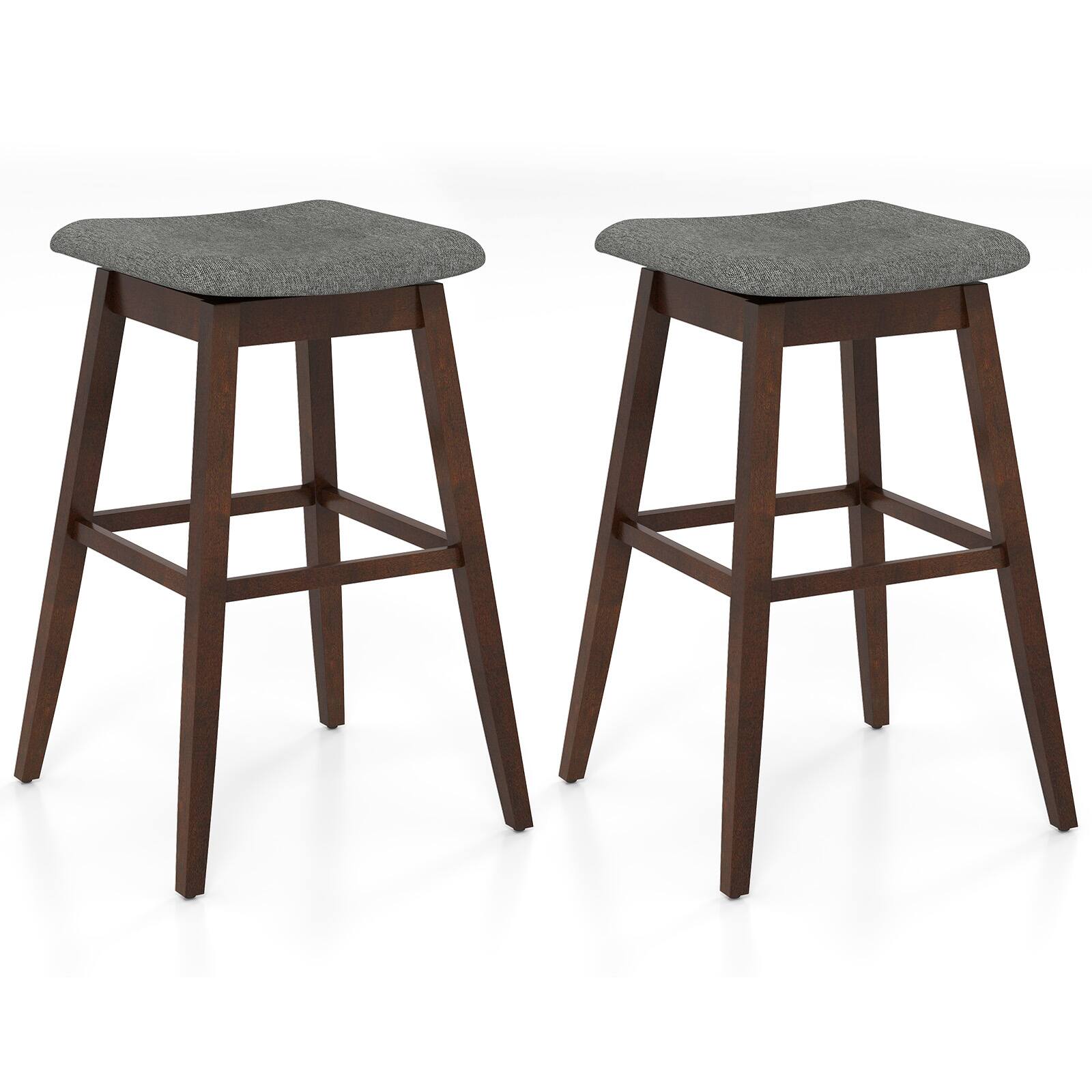 Front. Gymax - Gymax Set of 2 Swivel Bar Stools 30'' Bar Chairs w/ Padded Contoured Seat & Footrest - Gray, Brown.