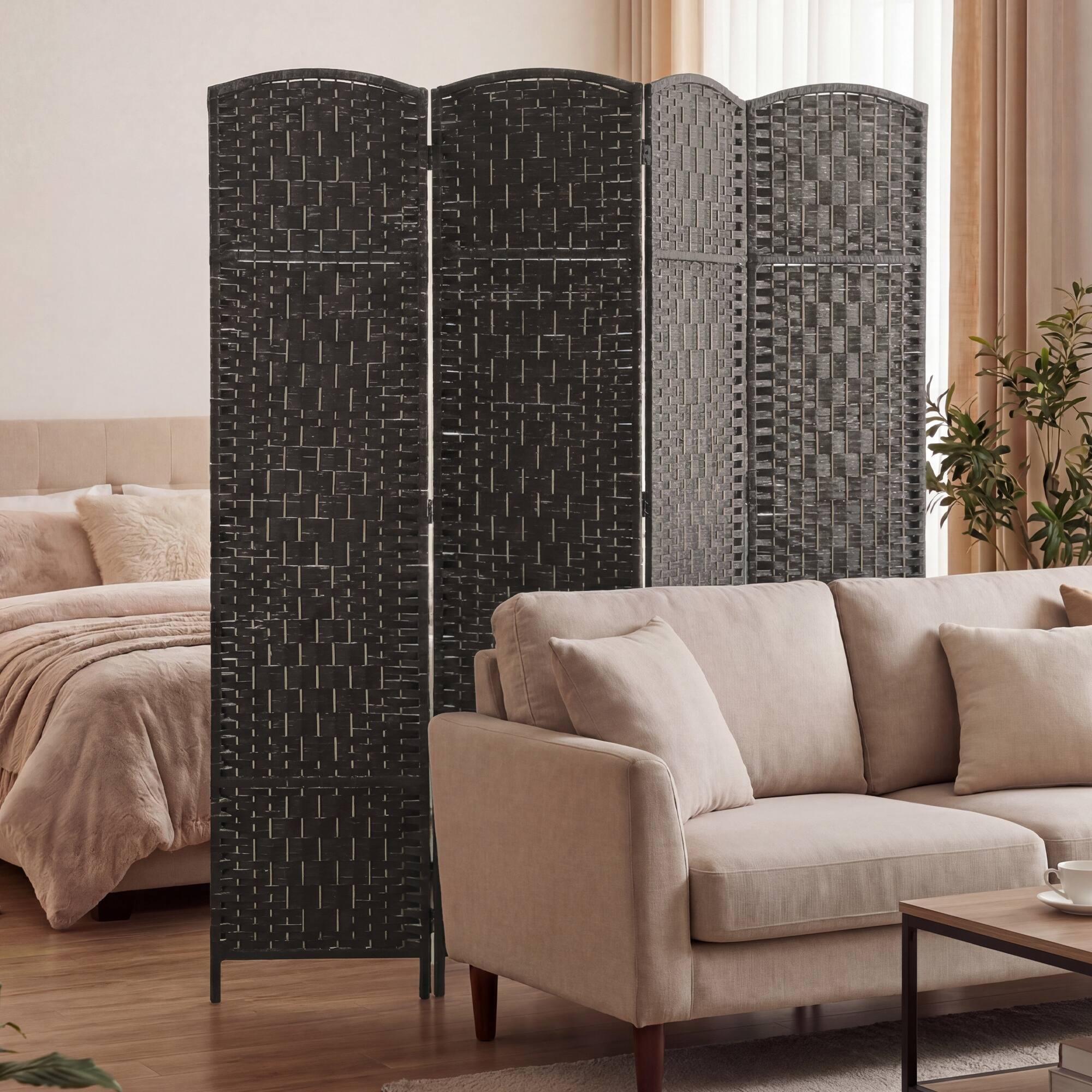 Alt View 8. Homcom - Divider, 4 Panel Folding Privacy Screen - Coffee.