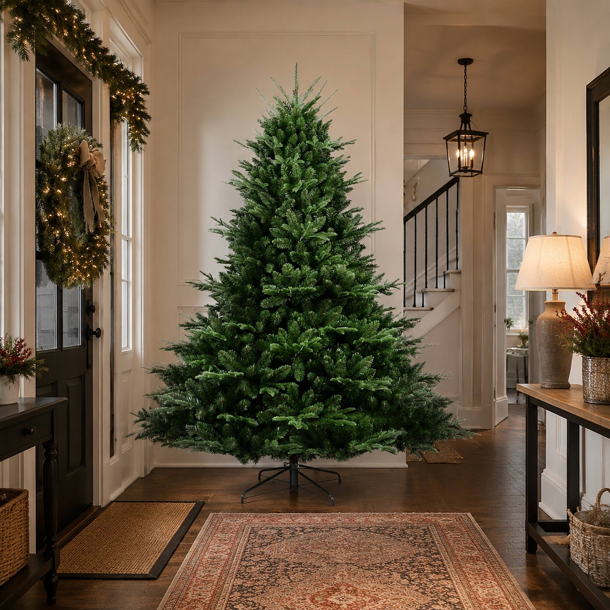Alt View 1. RYHNUYNE - 7FT Full-Shaped Christmas Tree, 2257 PE/PVC Mixed Needles Wide Base Hinged Structure Metal Stand Strong Support - Green.