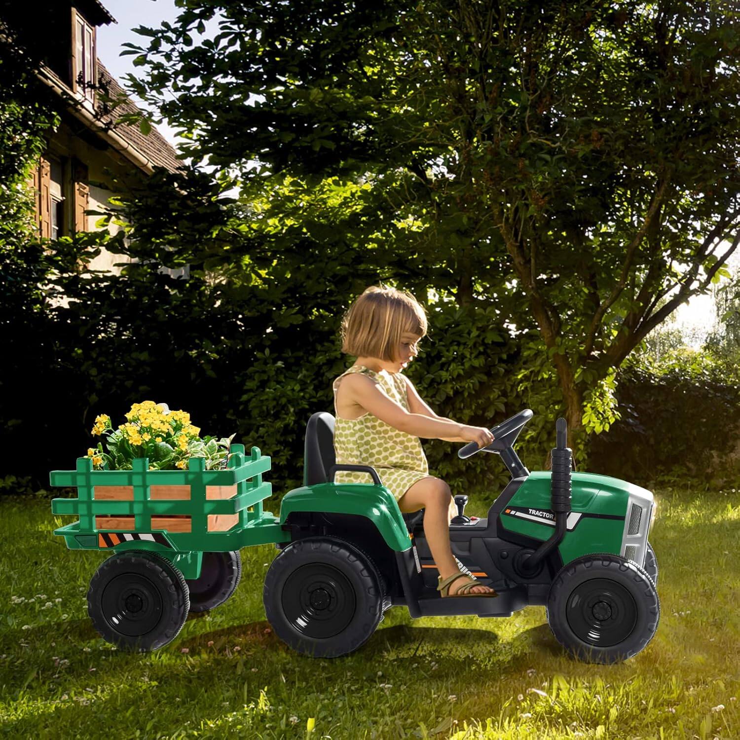 Alt View 7. Winado - Ride on Tractor with Remote Control, 25W Motors Electric Tractor with Trailer for Toddler, 12V Battery Powered - Green.