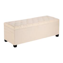 VEVOR - Upholstered Storage Ottoman Bench with Button-Tufted Design, Flip-Top Chest and Side Pockets, Metal Frame, Linen Fabric - Beige
