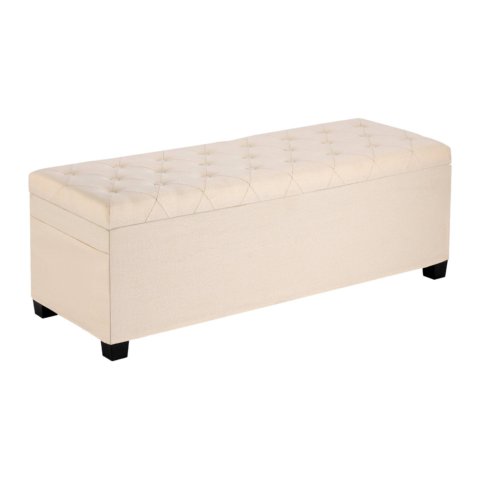 Front. VEVOR - Upholstered Storage Ottoman Bench with Button-Tufted Design, Flip-Top Chest and Side Pockets, Metal Frame, Linen Fabric - Beige.
