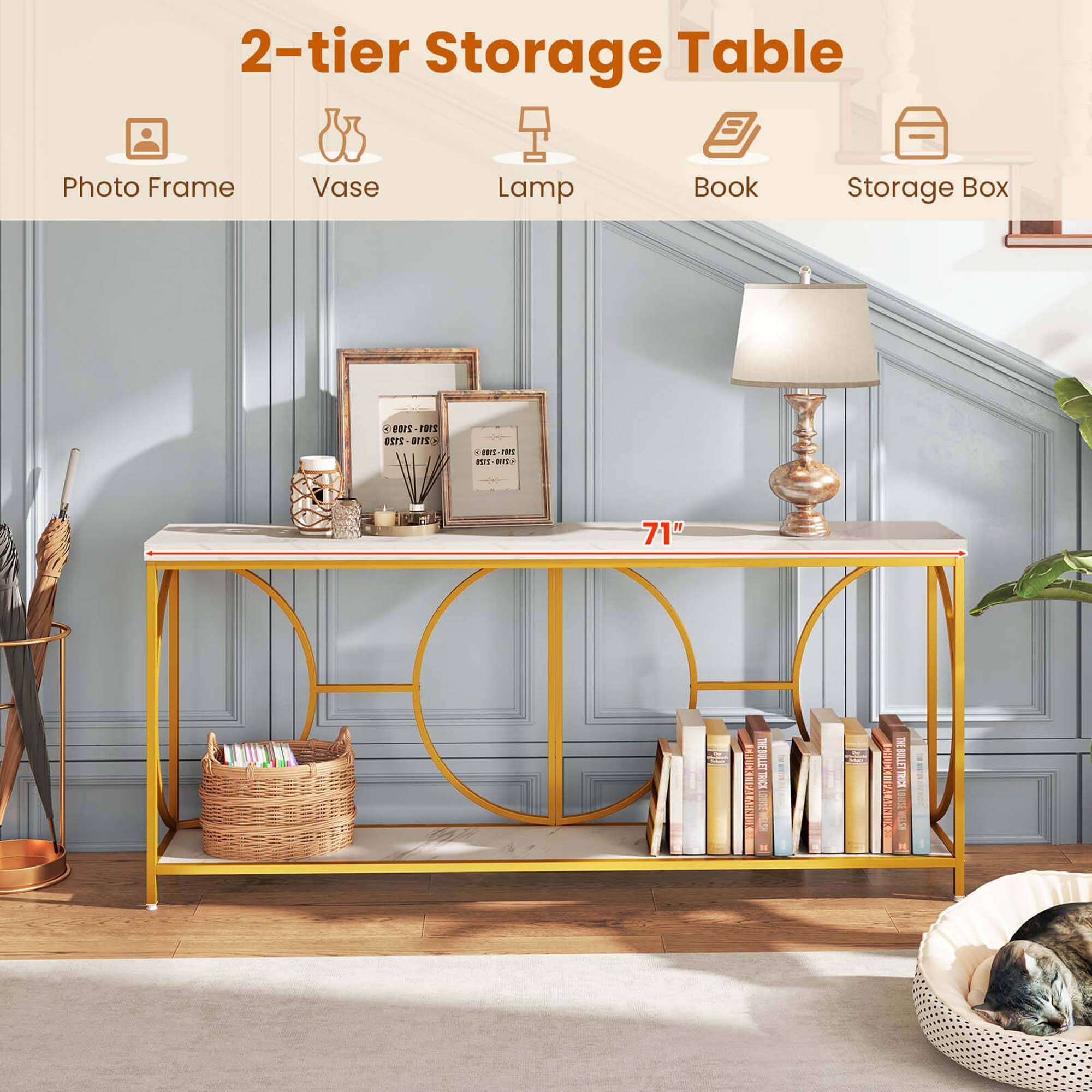 2-tier Storage Table Photo Frame Vase Lamp Book Storage Box.