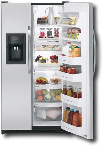 Front Standard. GE - 25.1 Cu. Ft. Side-by-Side Refrigerator with Thru-the-Door Ice and Water - CleanSteel.