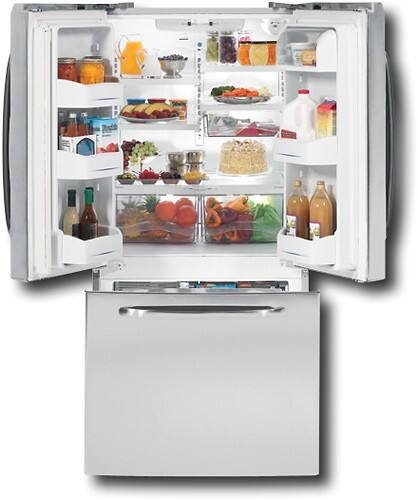 Front Standard. GE - 22.2 Cu. Ft. Side-by-Side Refrigerator with Bottom-Mount Freezer - Stainless-Steel.