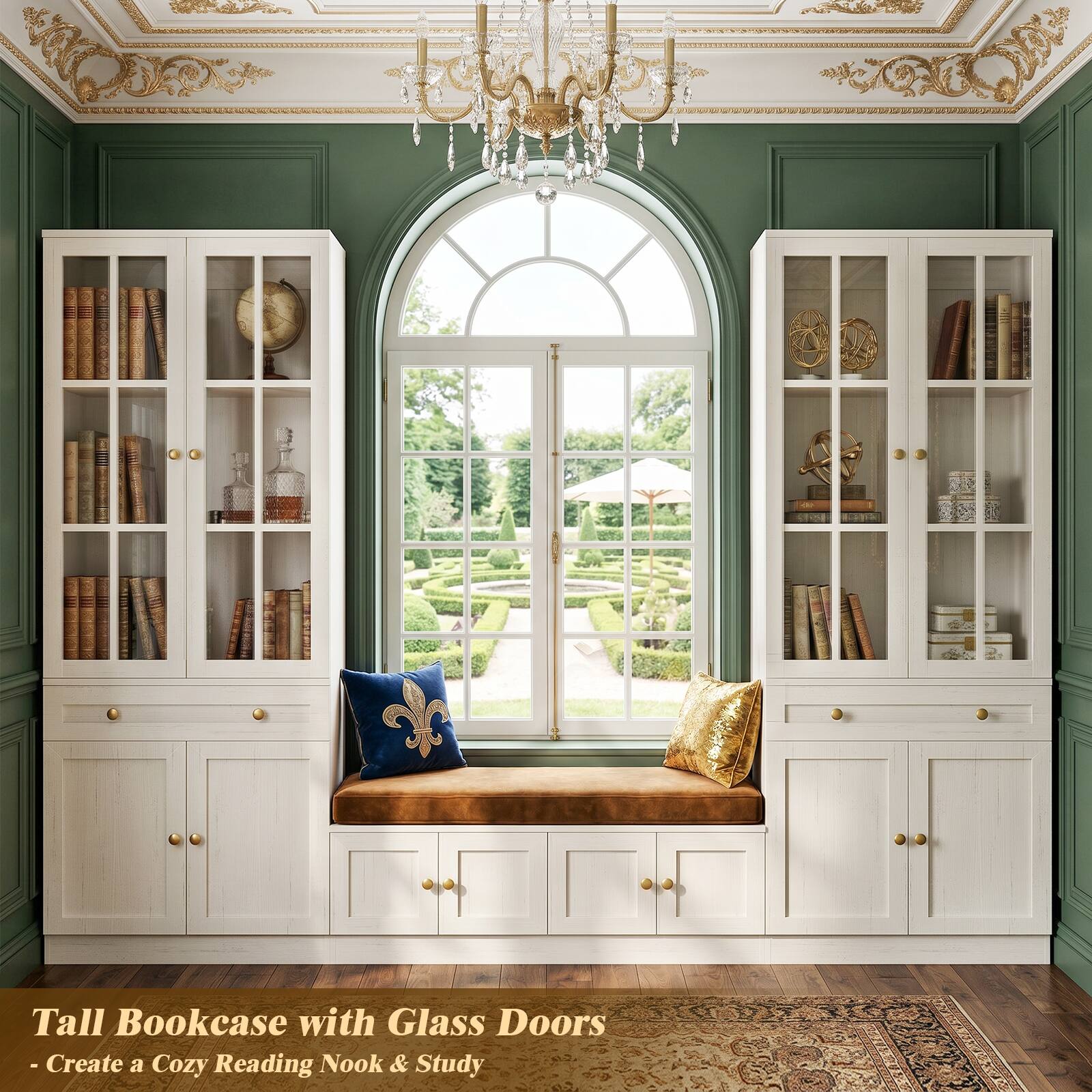 Tall Bookcase with Glass Doors  
- Create a Cozy Reading Nook & Study