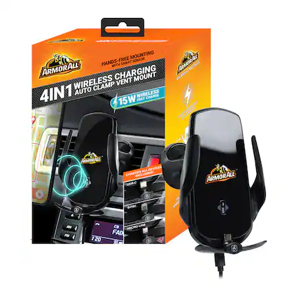 MOUNTING HANDS-FREE SMART SENSOR ARMORALL WITH SHIELD ARMORALL CHARGING BEHIND THE VENT MOUNT GEL WIRELESS CLAMP 4IN1 AUTO WIRELESS FAST CHARGE 15W WIRELESS CHARGER PAST CROSS ARMORALL ALL DEVICES CHARGES INCLUDING: USB-C ARMORALL 8 8-PIN IN OPALY AM FM 1 20 CB USA MICRO FAIX 8 T 4