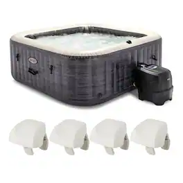 Intex - PureSpa Plus Greystone Inflatable Hot Tub, 94x28", with 4 Headrest Pillows - Gray