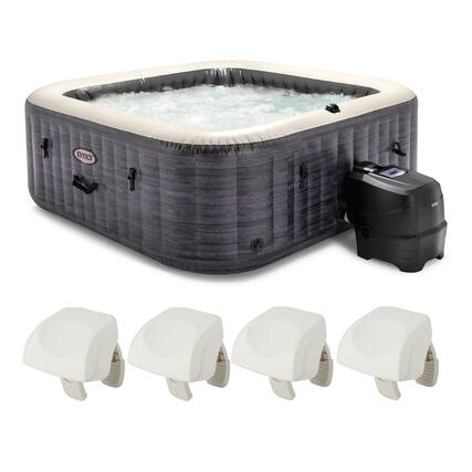Front. Intex - Intex PureSpa Plus Greystone Inflatable Hot Tub, 94x28", with 4 Headrest Pillows - Gray.