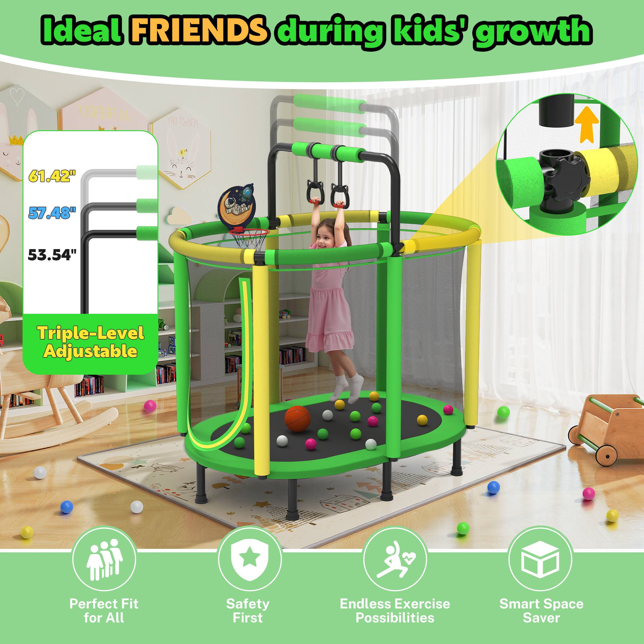 Segmart Toddler Trampoline with Enclosure Net, 60