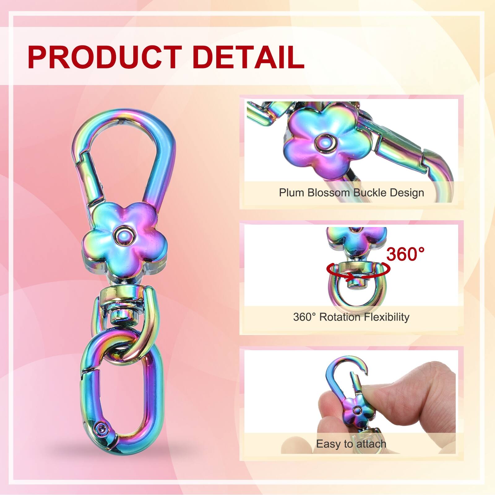 PRODUCT DETAIL

- Plum Blossom Buckle Design
- 360° Rotation Flexibility
- Easy to attach