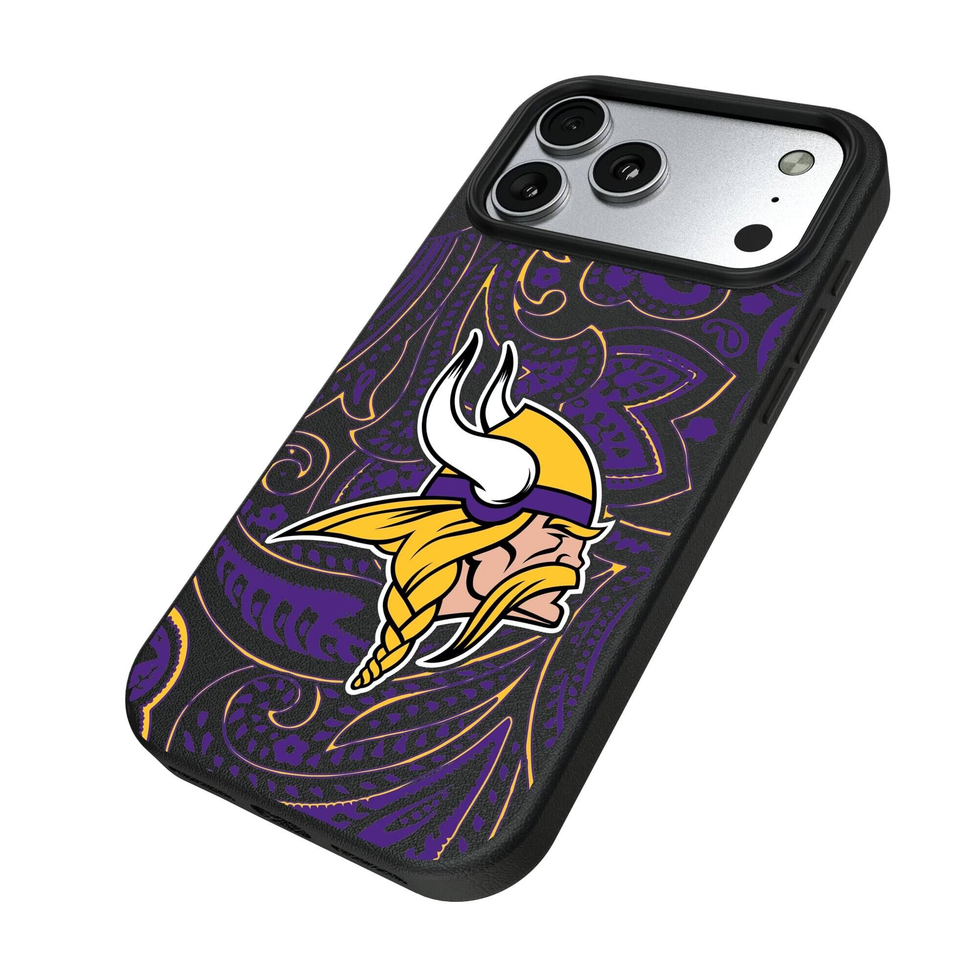 Alt View 1. Keyscaper - Minnesota Vikings Paisley iPhone Magnetic Bump Case - 17 - Black.