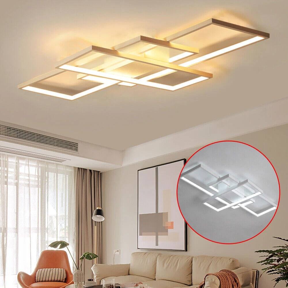 Angle. Home Collection - Modern Acrylic LED Ceiling Light 95W Square Flush Mount Chandelier with Remote.