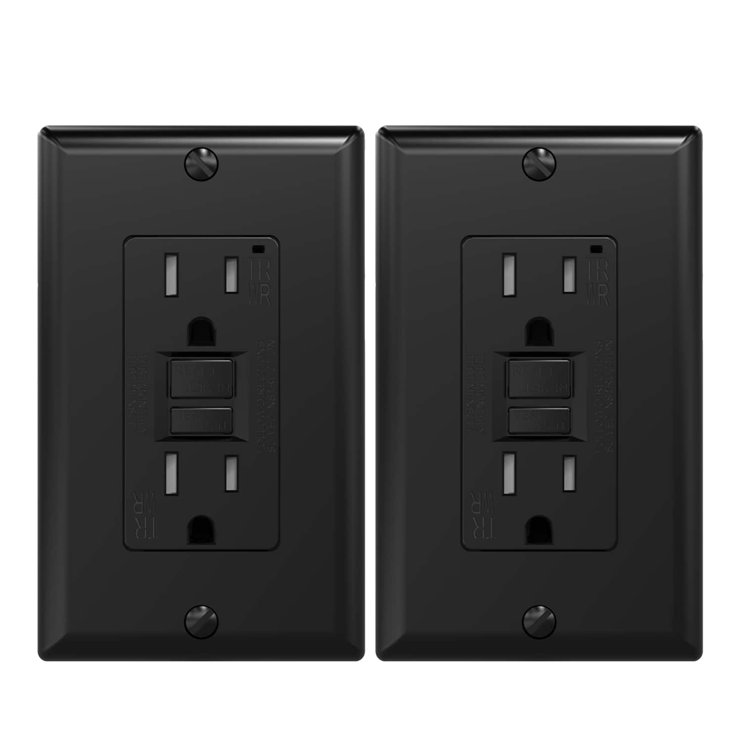 ELEGRP - GFCI Outlet, 15A 125V Tamper Resistant & Weather Resistant, w/Screw Wall Plate included, UL Listed, 2PC - Black