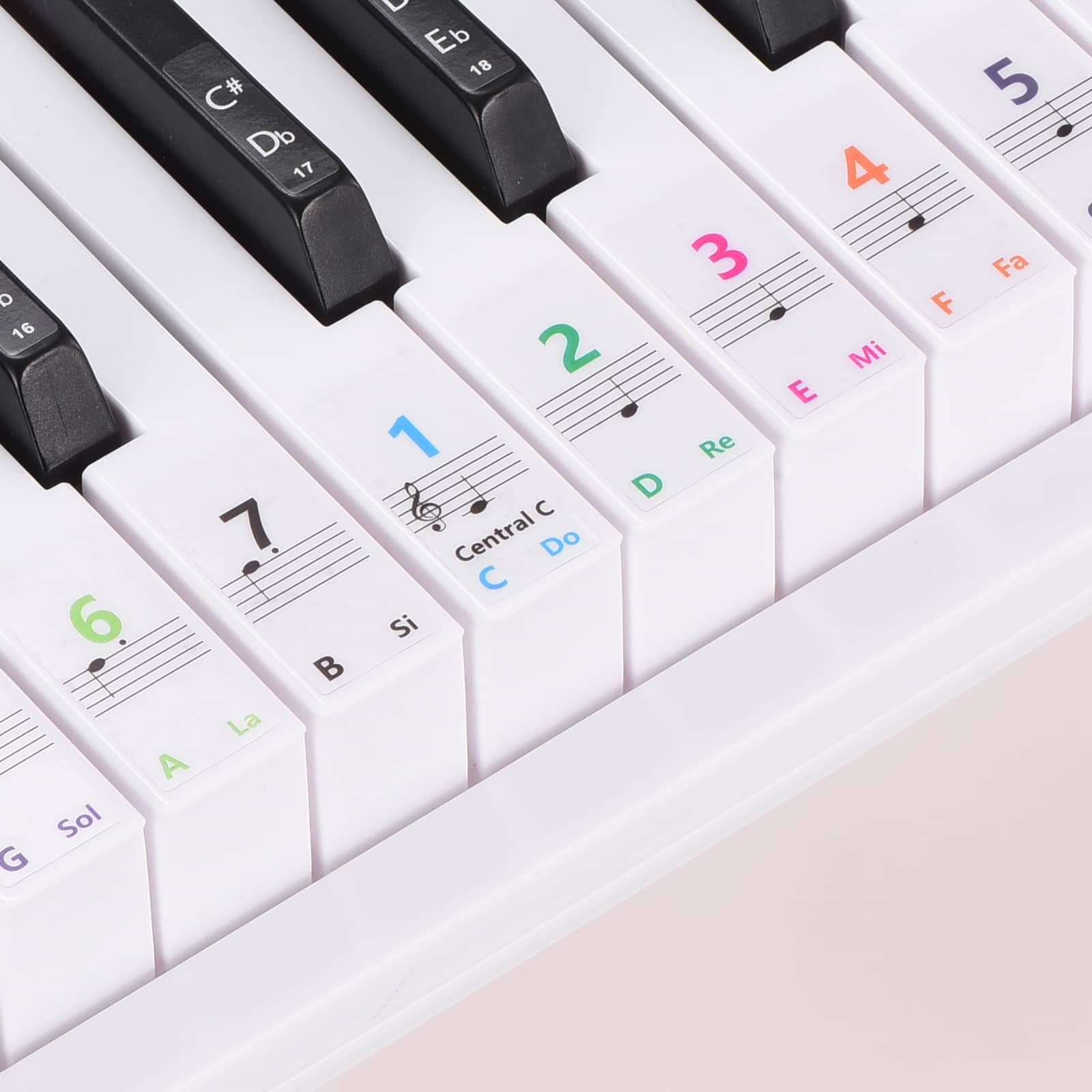 Unique Bargains - Piano Keyboard Stickers for 88/61/54 Keys Note Stickers for Learning Transparent and Removable Piano Key Labels Notes - Colorful