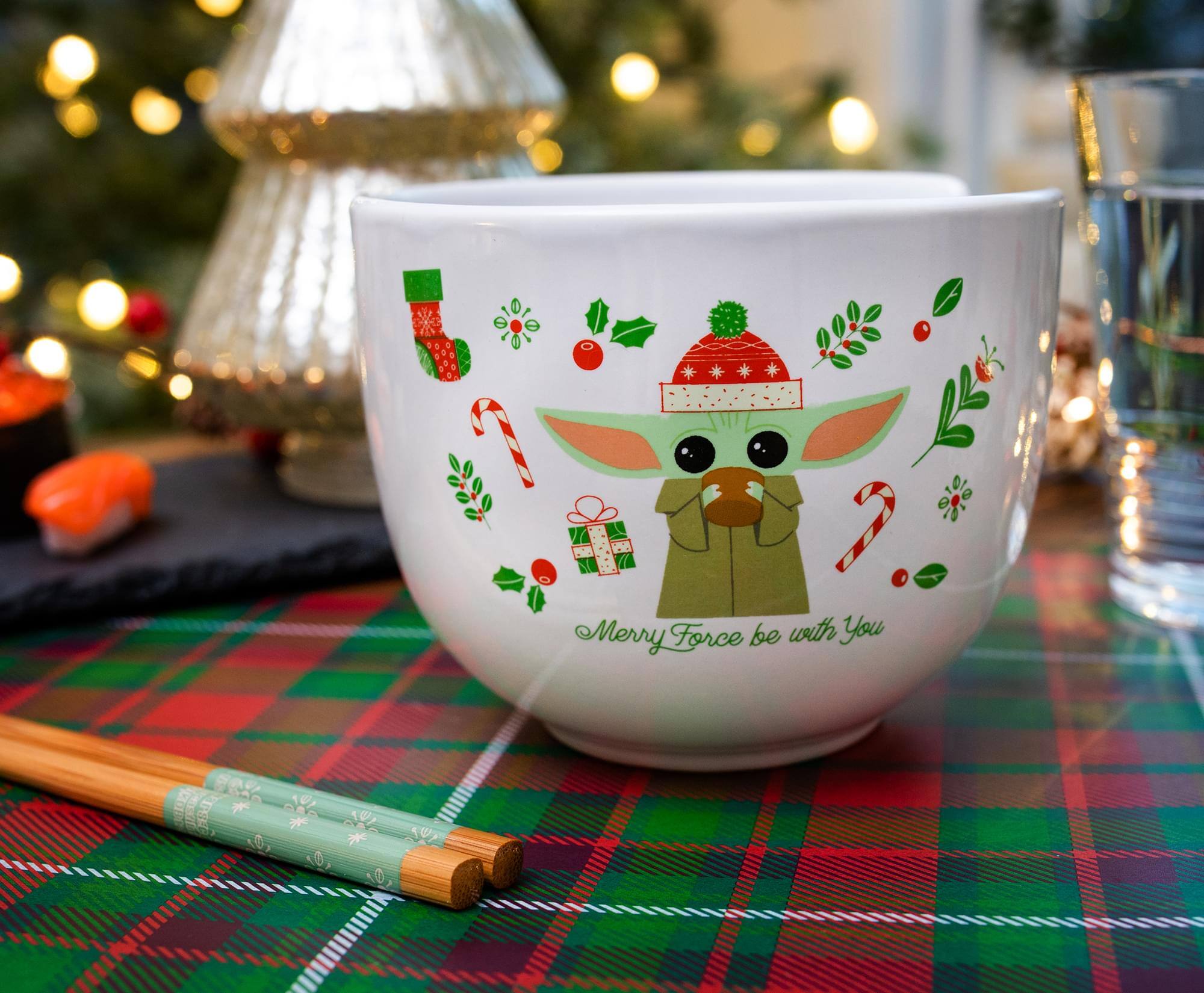 Silver Buffalo - Star Wars: The Mandalorian Grogu "Merry Force" Ramen Bowl and Chopstick Set - Red - Thumbnail 2