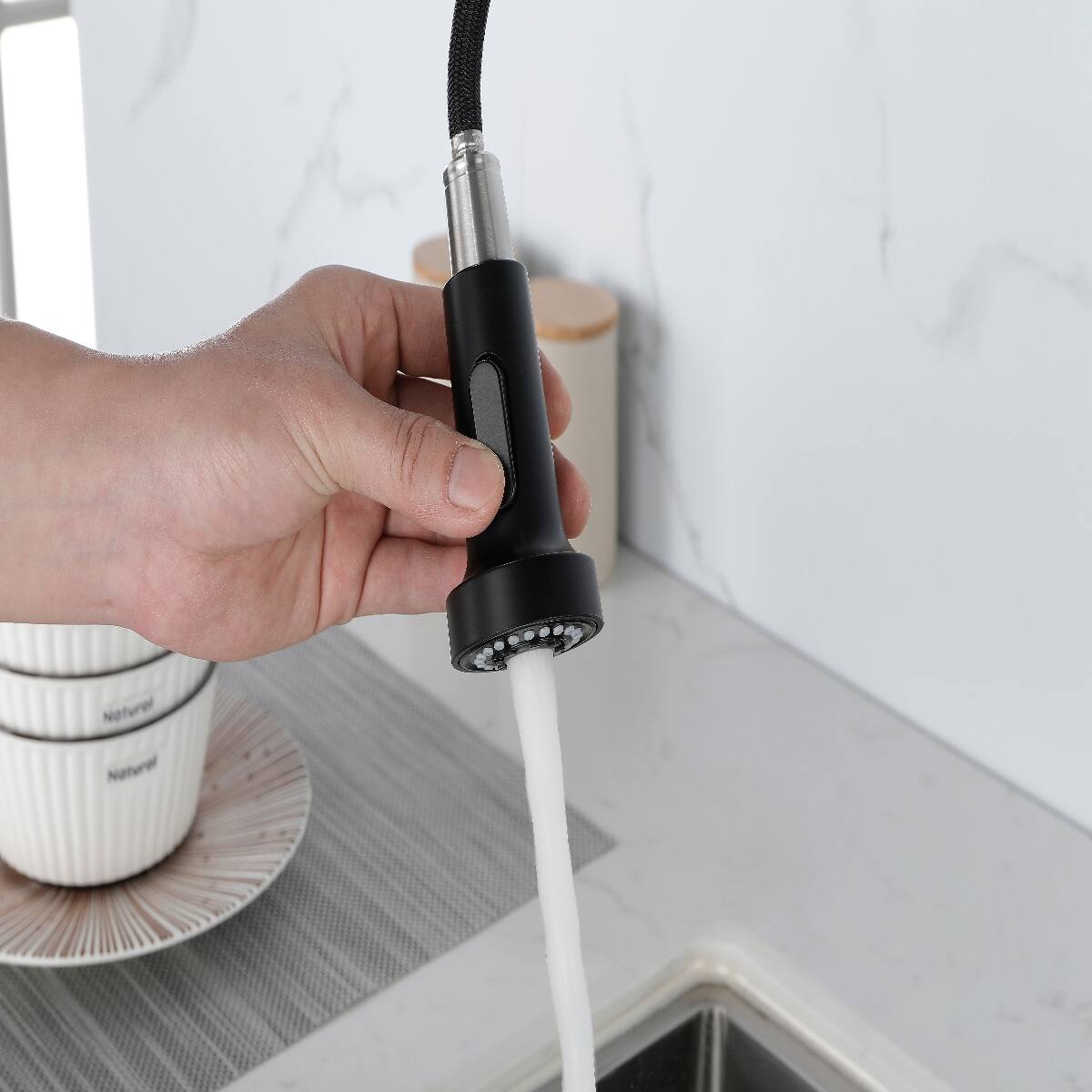 Alt View 8. Ropilly - Ropilly Spring Kitchen Faucet with Pull Out Sprayer, Matte Black Stainless Steel Single Handle Single Hole Faucet - Matte Black.