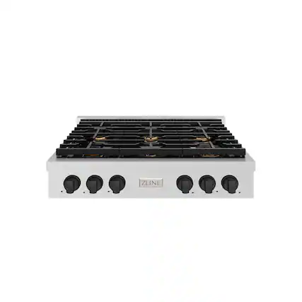 Front. ZLINE - ZLINE 36 in. Autograph Paramount Gas Rangetop w/ 6 Burners & Matte Black Accents (SRTZ-36-MB) - Stainless Steel.