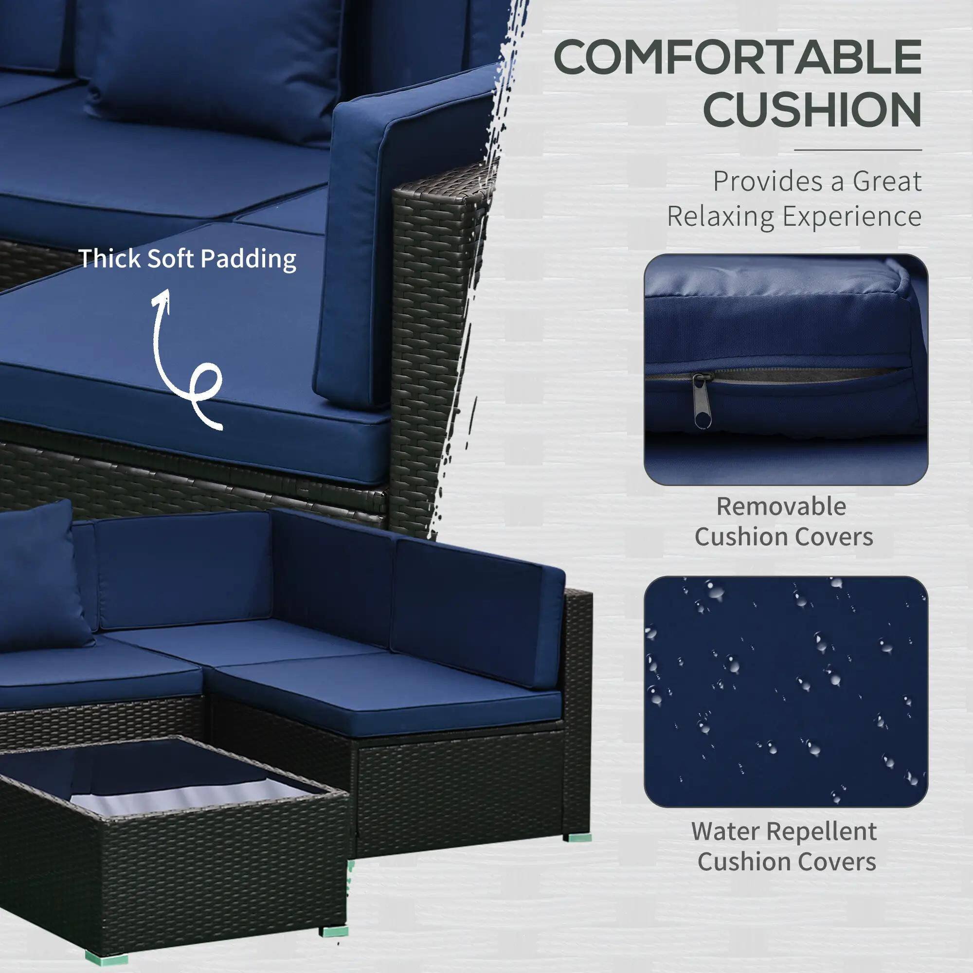 COMFORTABLE CUSHION
Thick Soft Padding
Provides a Great Relaxing Experience
Removable Cushion Covers
Water Repellent Cushion Covers