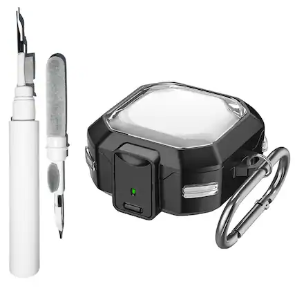 Front. Dteck - For Galaxy Buds4 / Galaxy Buds4 Pro Shockproof Safety Lock Rugged Headphones Case With Keychain & Clean Pen - Blackclear.