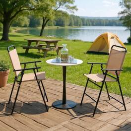 Kadyn - Set of 2 Patio Folding Bar-Height Chairs with Armrests and Quick-Drying Seat, Outdoor Dining Chair for Outside - Beige