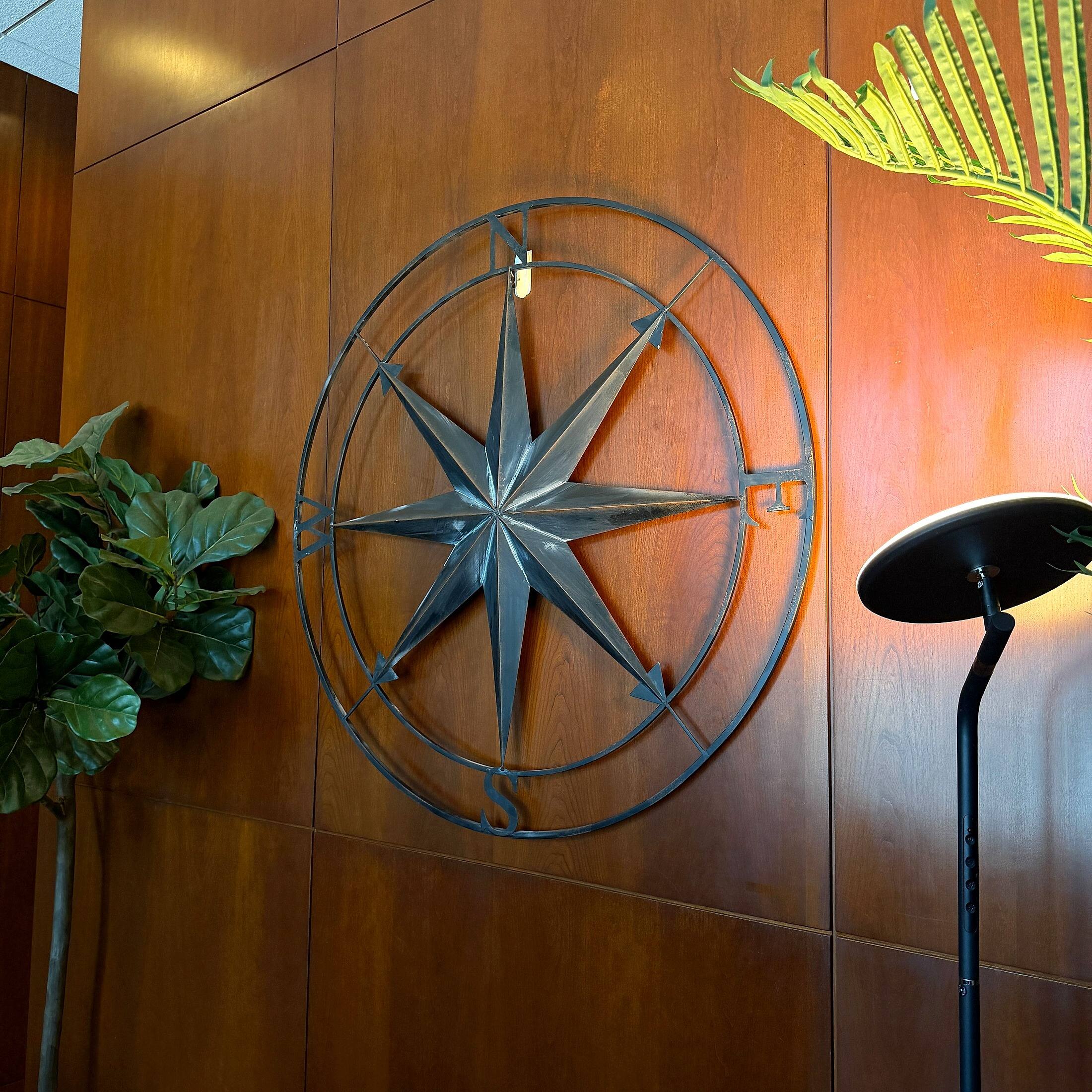Alt View 3. Zeckos - Black Indoor Outdoor Metal Compass Rose Hanging Wall Decor 39.5 Inch Diameter - Black.