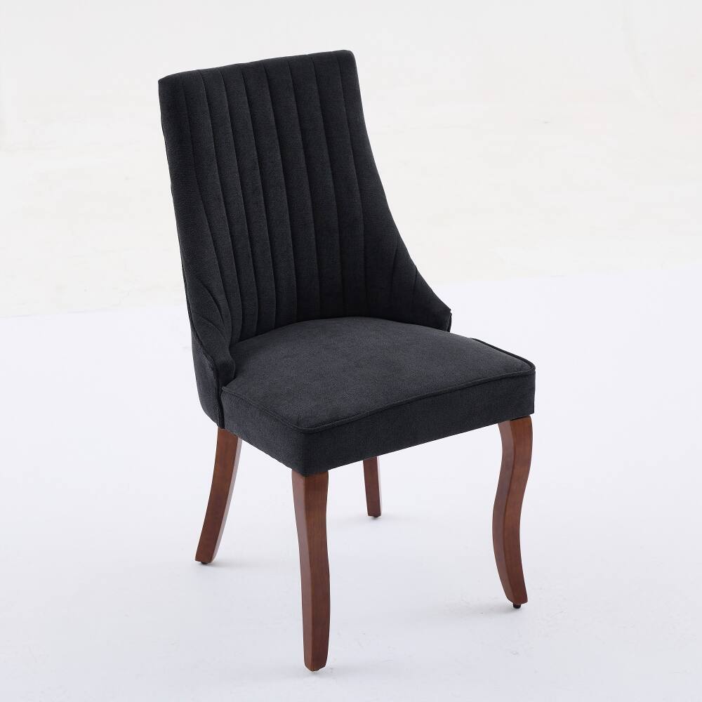 Back. Loheer - Loheer Black Upholstered Dining Chairs Set of 2 High Back Fabric Kitchen Chairs with Solid Wood Legs - Black.
