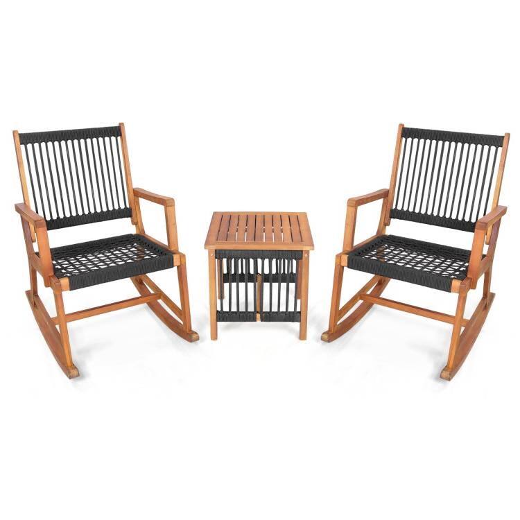 Angle. Hivvago - 3 Piece Outdoor Wood Patio Furniture Rocking Chair Table Bistro Set - Black, Natural.