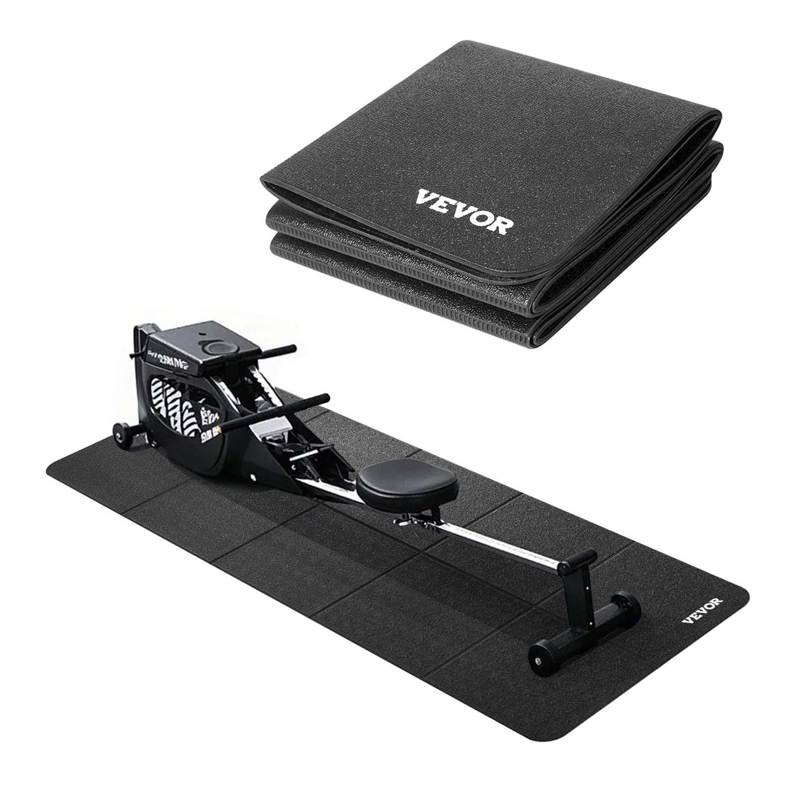 VEVOR - Foldable Walking Pad Treadmill Mat, 1/4" Thick, 24" x 68" Exercise Equipment Mat for Elliptical on Carpet Hardwood Floor - Black