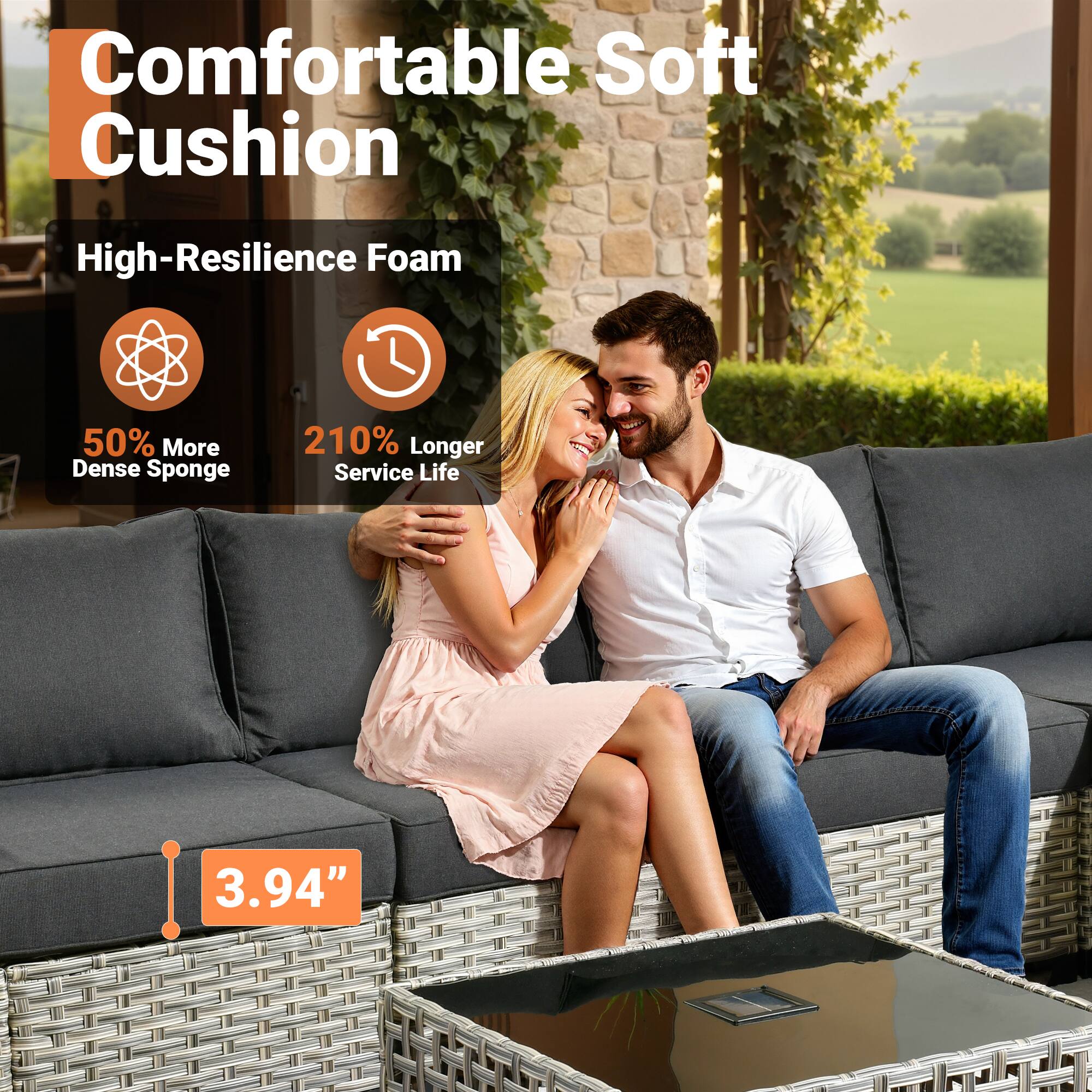 Alt View 2. Ovios - 7 PCS Patio Sectional Furniture with 42" Fire Pit Table Rattan Wicker Coversation Couch Set - Black.