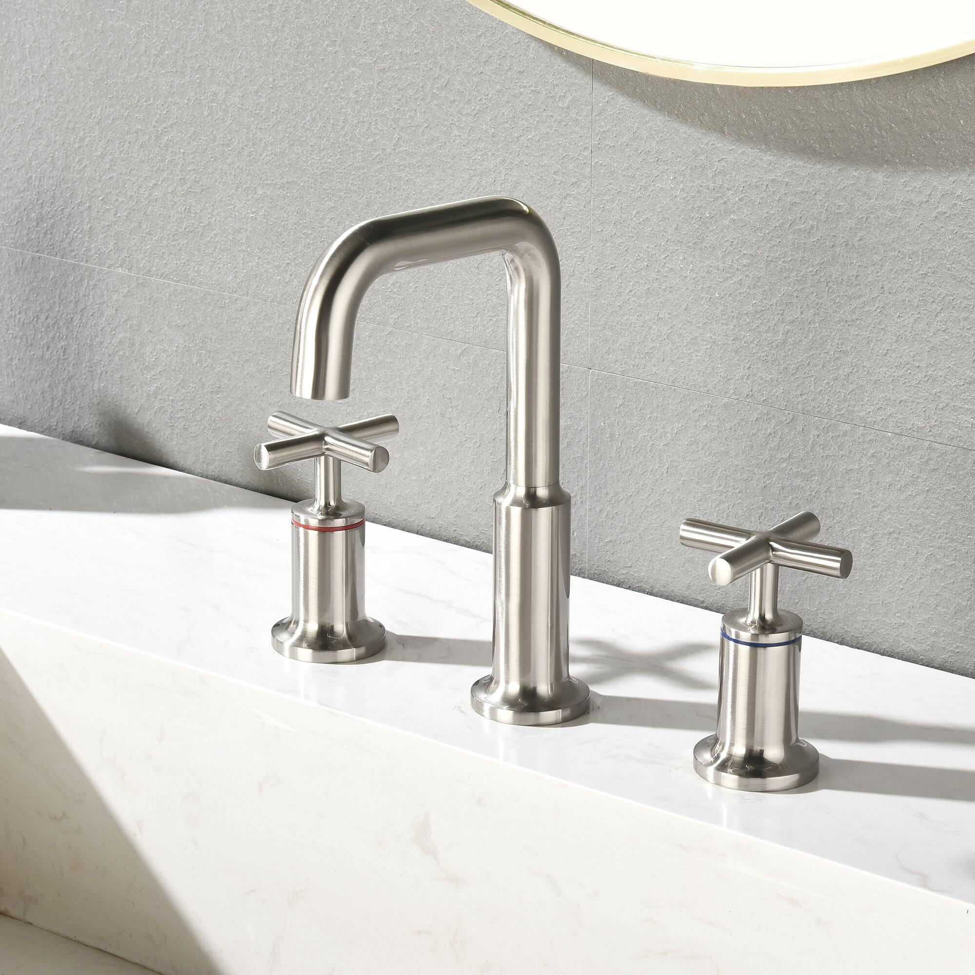 Alt View 4. Boyel Living - Brass 8 Inch Widespread Double Handle Bathroom Faucet with Water Supply Hoses and Quick Connected Hose in Brushed Nickel - Brushed Nickel.