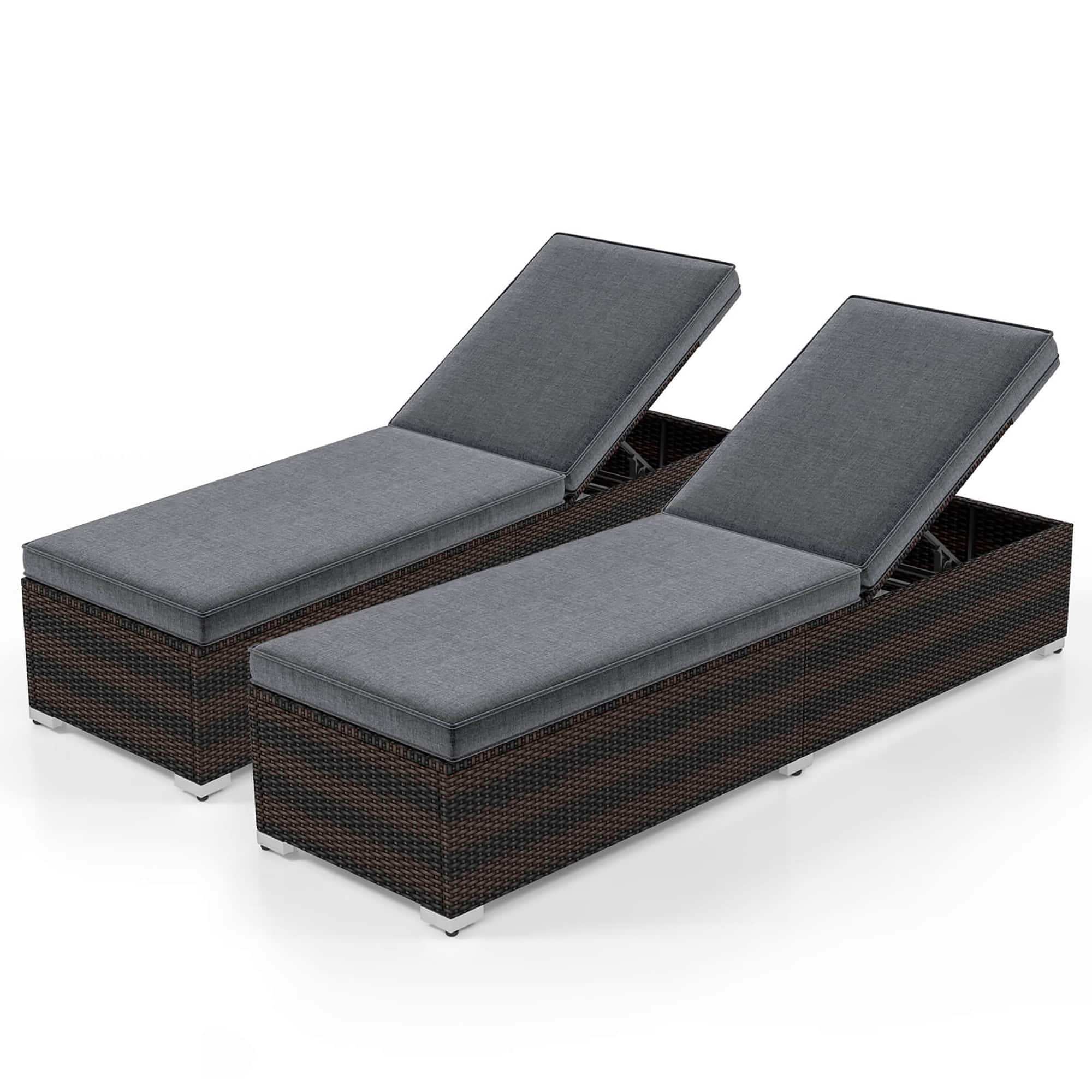 Gymax - 2 PCS Outdoor Chaise Lounge w/ Long Seat Cushion Heavy-Duty Metal Frame - Mix Brown, Gray price history on PriceWatchPro