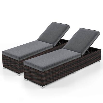 Front. Gymax - Gymax 2 PCS Outdoor Chaise Lounge w/ Long Seat Cushion Heavy-Duty Metal Frame - Mix Brown, Gray.