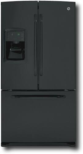 Front Standard. GE - 25.8 Cu. Ft. Side-by-Side Refrigerator with Bottom-Mount Freezer - High-Gloss Black.