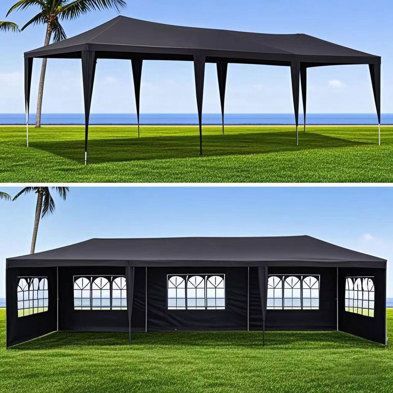 Left. Mondawe - 10x30 FT Canopy Tent Outdoor Gazebo with 8 Removable Sidewalls - Black.