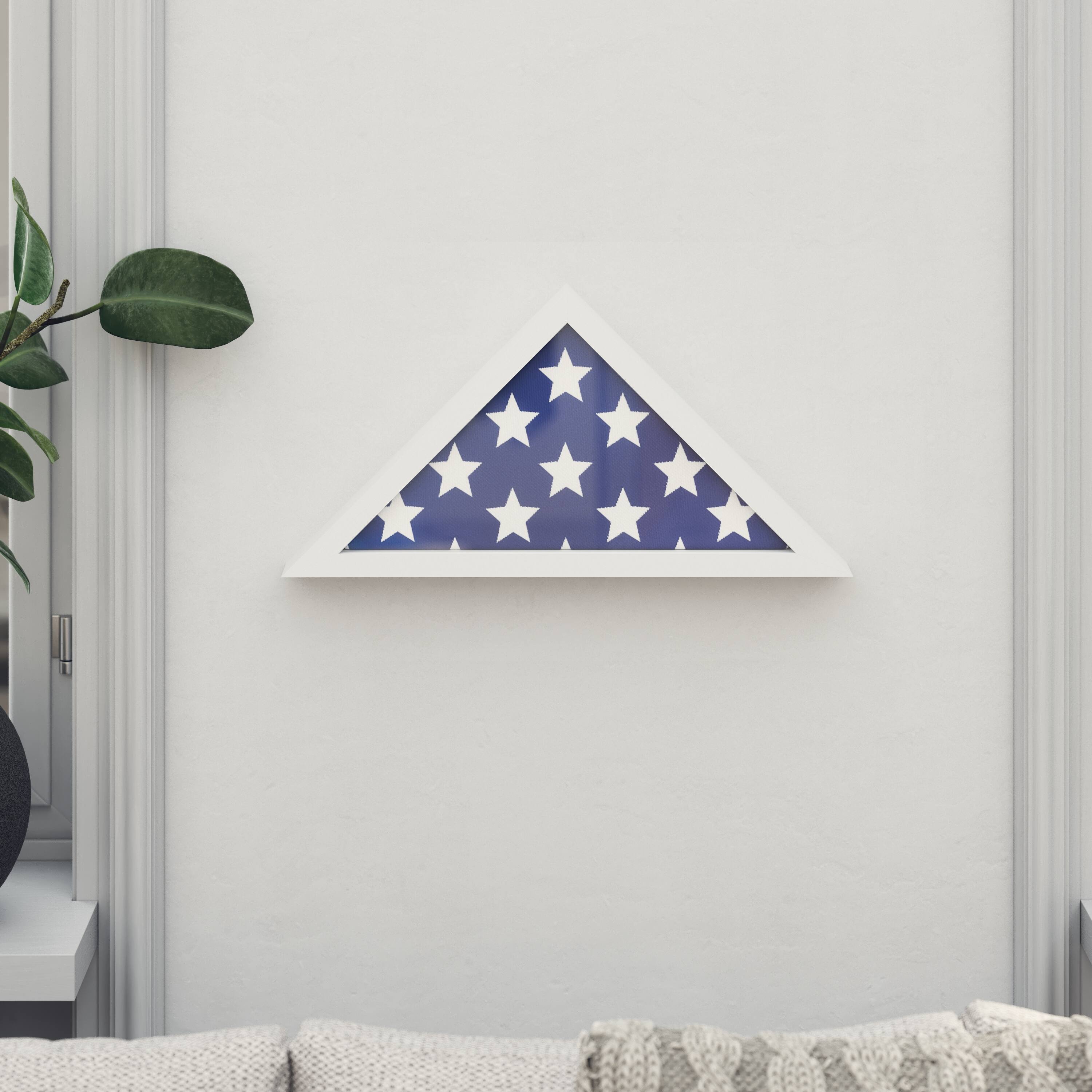 Alt View 1. Emma + Oliver - Norton Rustic Military Flag Shadow Box for 9.5' x 5' American Veteran Burial Flag - Wall Mount or Freestanding - White.