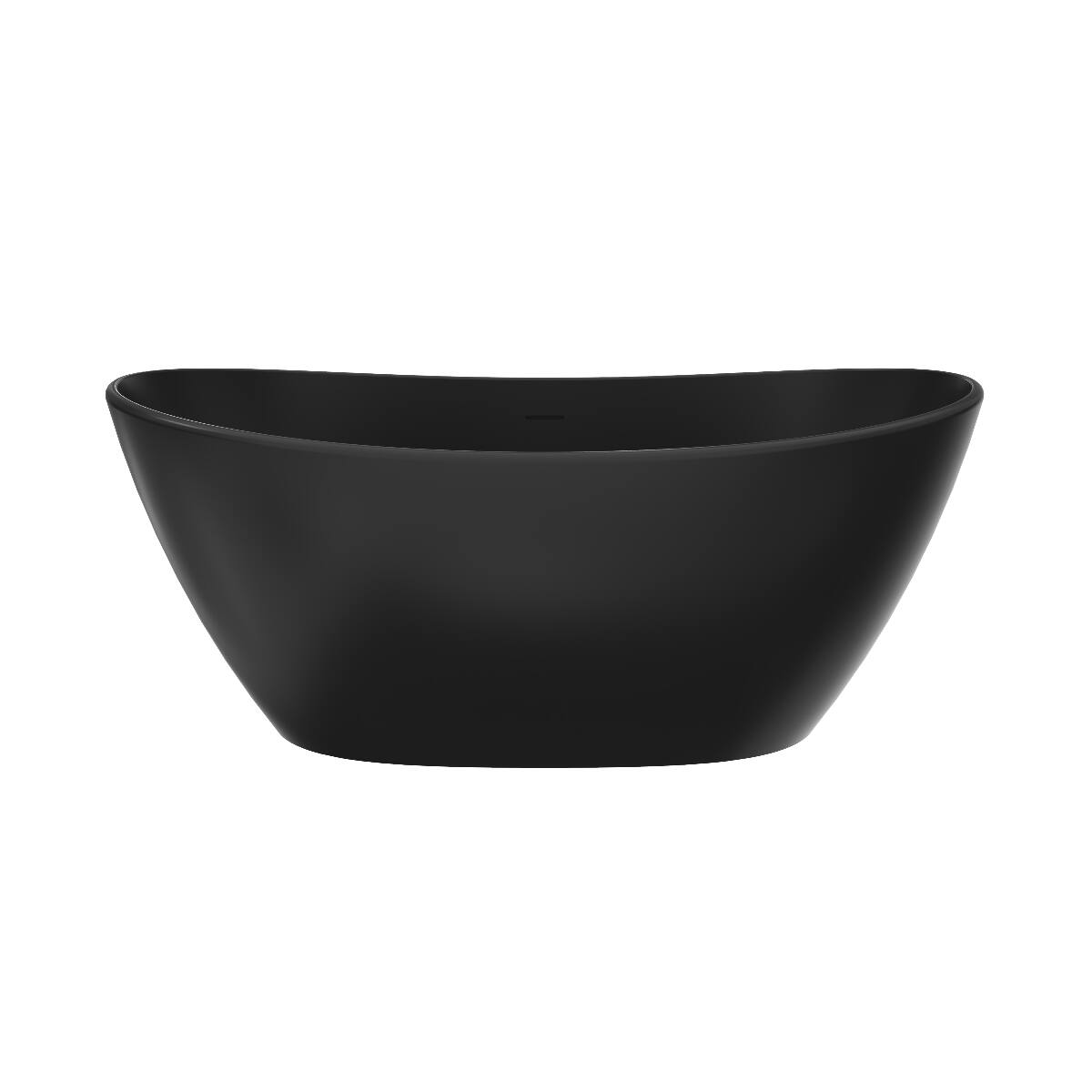 Back. Loheer - Loheer 61 in Freestanding Solid Surface Soaking Bathtub, Matte Black Oval Tub with Center Drain - Black.
