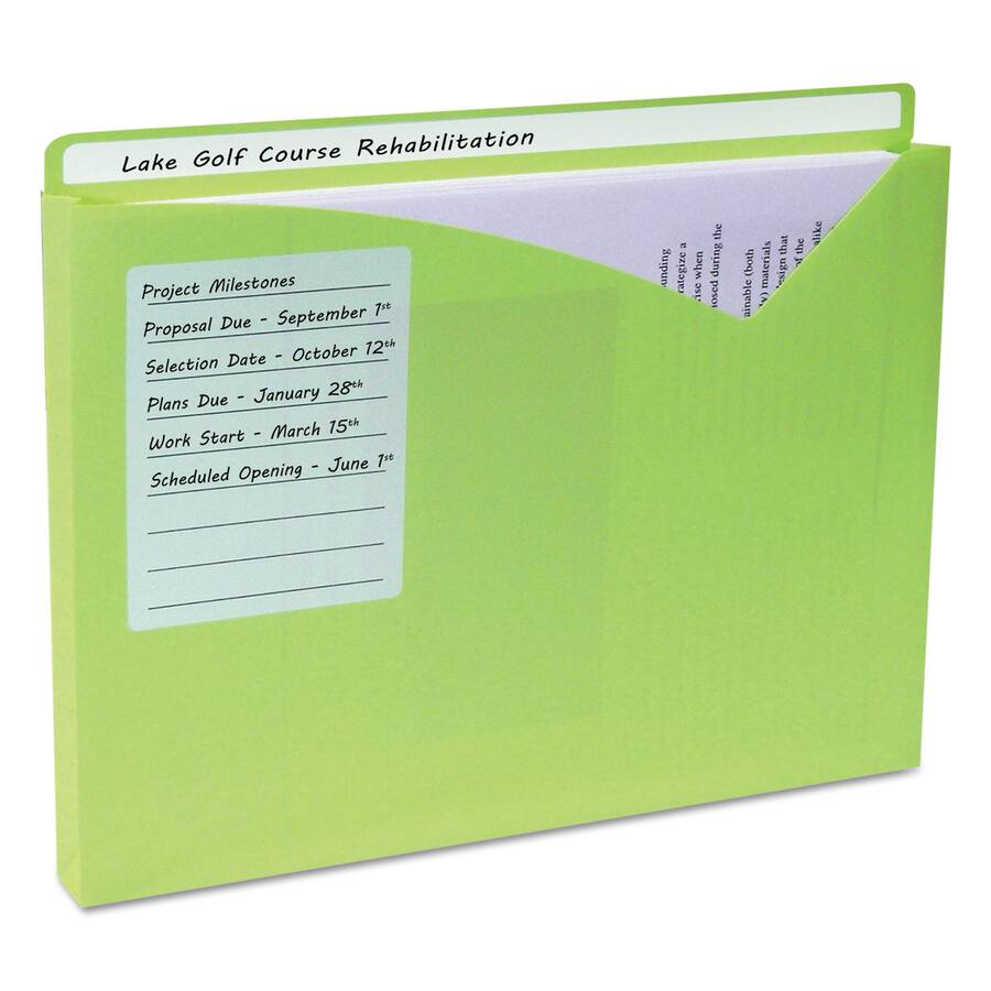 Green Poly File Jacket C Line Products Write On Poly File Jackets, Straight Tab, Letter Size ...