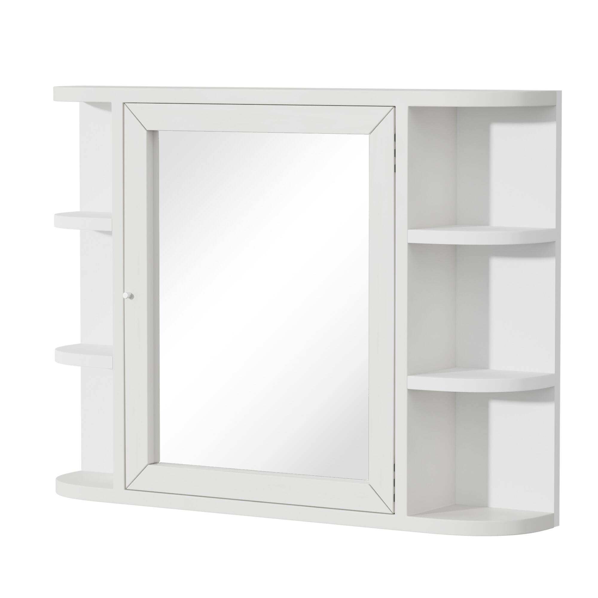 Left. PexFix - 31." x 23." Rectangular Bathroom Mirror Medicine Cabinet with Adjustable Shelves - Wood Frame, Recessed or Surface Mount - White.