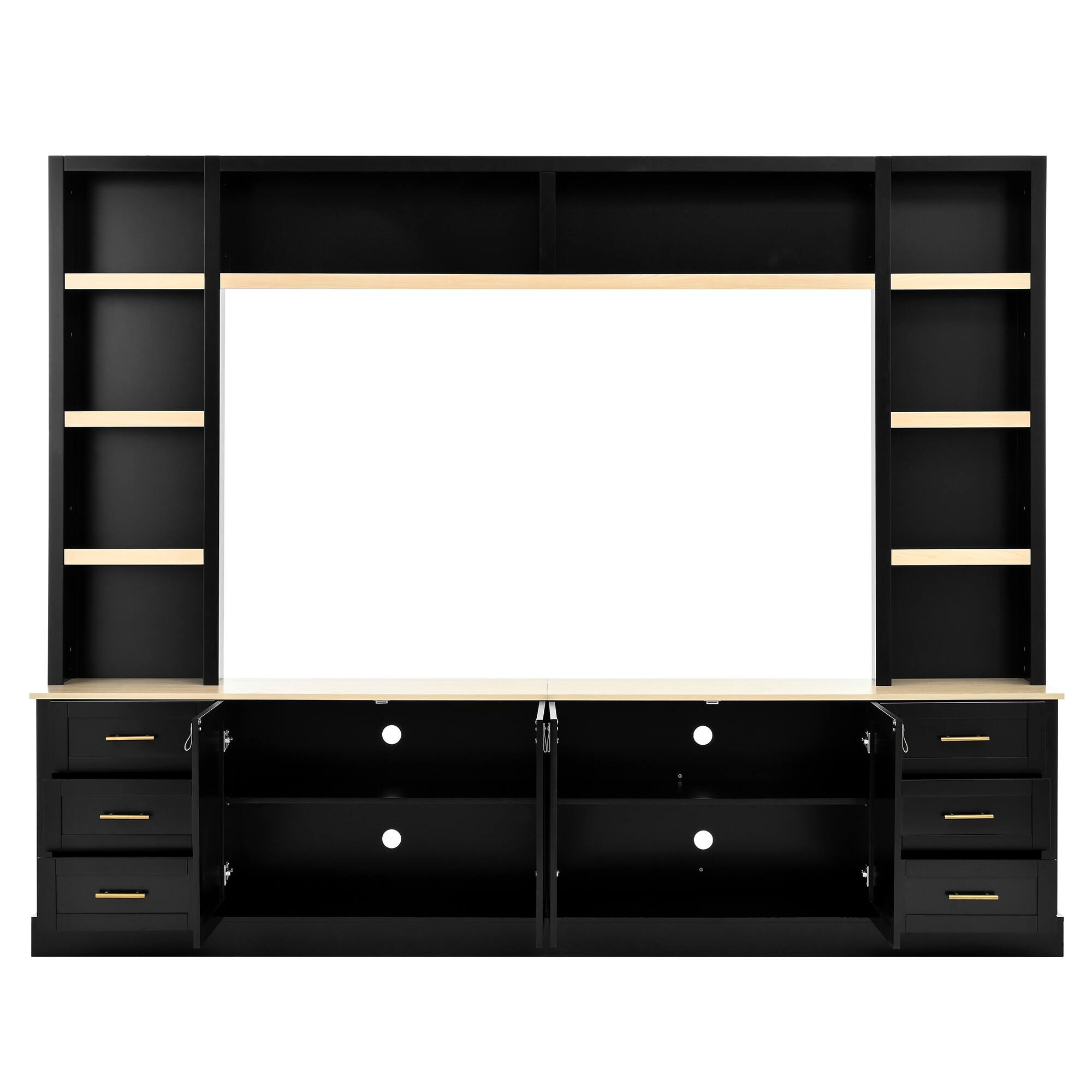 Angle. Whisen - 102-Inch 4-Piece Entertainment Center Wall Unit for TVs up to 75-Inch with Storage,Adjustable Shelves and 6 Drawers - Black.
